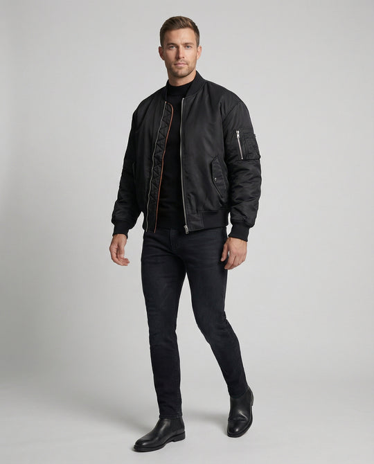 Herren Bomberjacke Gefüttert Winterjacke Schwarz Champagner Urban