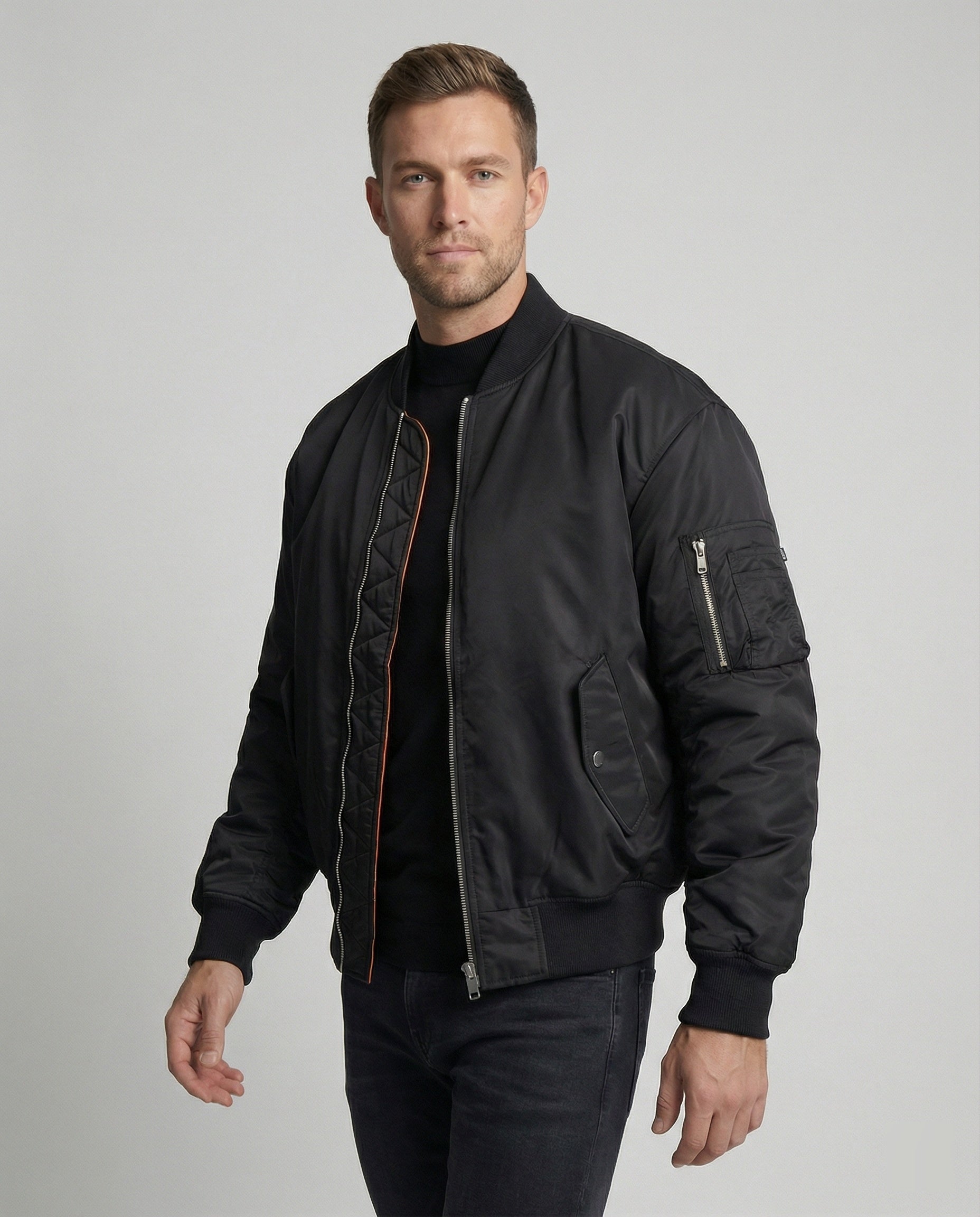 Herren Bomberjacke Gefüttert Winterjacke Schwarz Champagner Urban