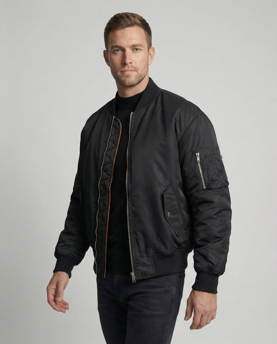 Herren Bomberjacke Gefüttert Winterjacke Schwarz Champagner Urban