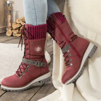 R&B | Knöchelhohe Strickstiefel mit Schnürsenkeln, Reißverschluss und Riemen