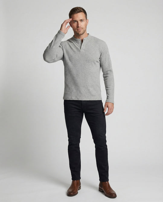 Herren Henley Sweatshirt mit Kristallknöpfen im Old Money Look