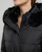 R&B | Winterjacke - Stilvolle Schwarze Damenjacke mit Einer Kunstfellkapuze