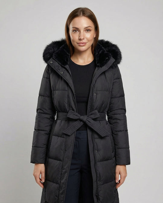 R&B | Winterjacke - Stilvolle Schwarze Damenjacke mit Einer Kunstfellkapuze
