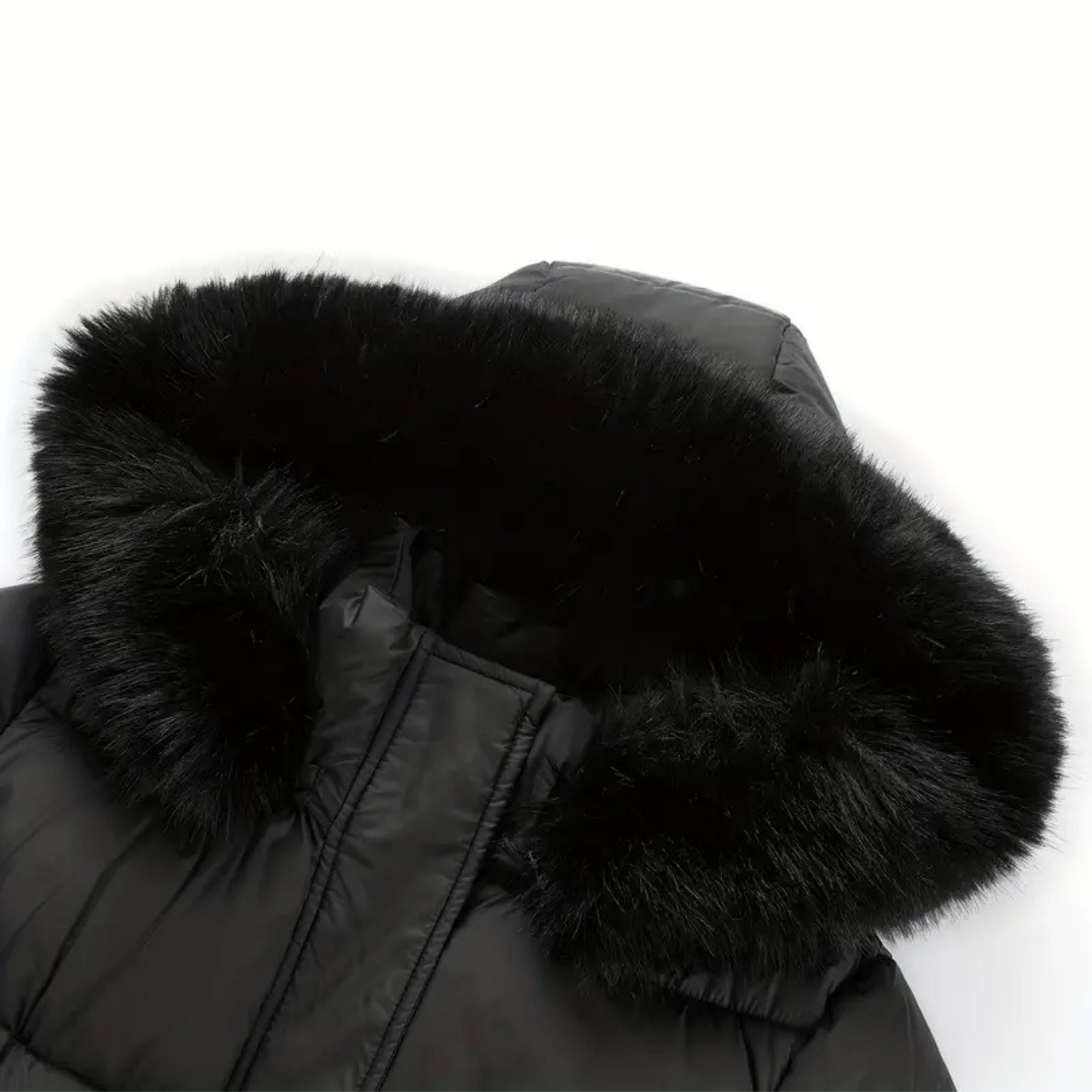R&B | Winterjacke - Stilvolle Schwarze Damenjacke mit Einer Kunstfellkapuze