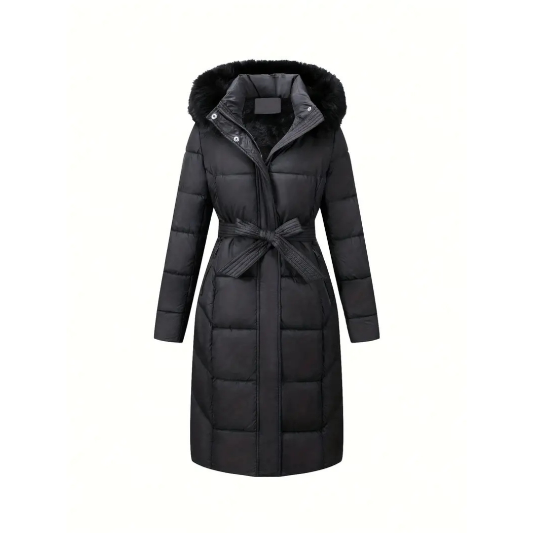 R&B | Winterjacke - Stilvolle Schwarze Damenjacke mit Einer Kunstfellkapuze