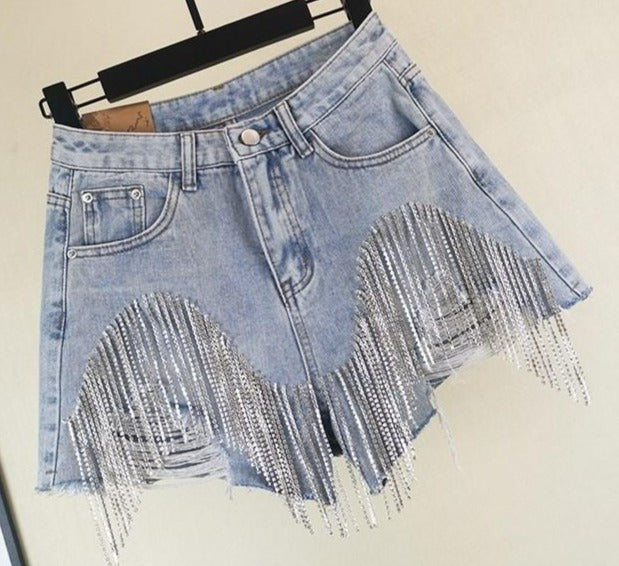 R&B | Diamond Quasten Zerrissene Jeansshorts
