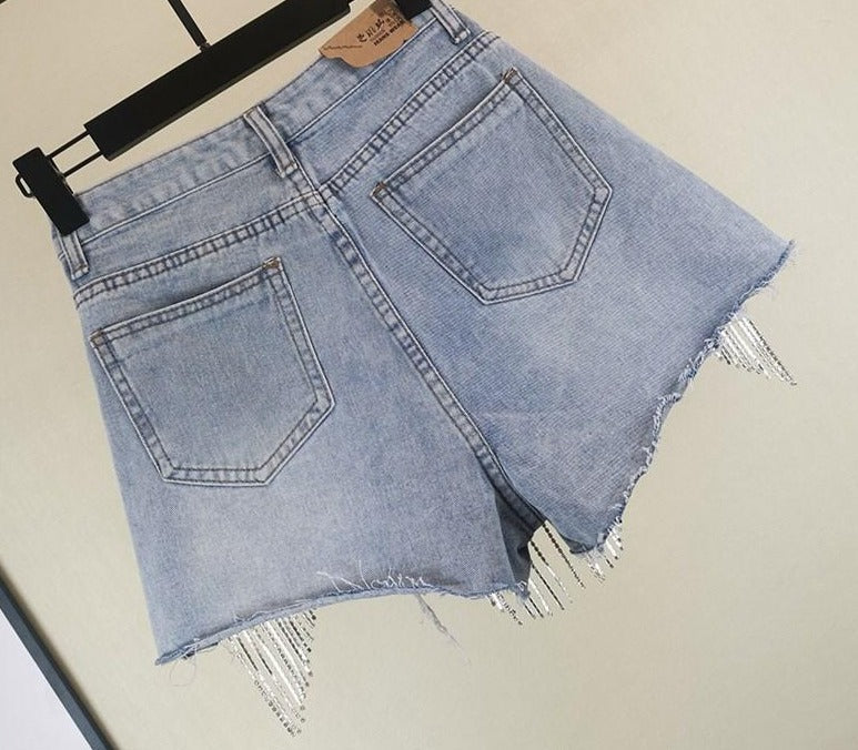 R&B | Diamond Quasten Zerrissene Jeansshorts