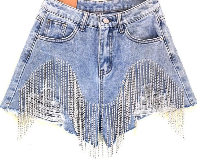 R&B | Diamond Quasten Zerrissene Jeansshorts