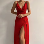R&B | Elegantes Satin Kleid mit Schlitz für Damen