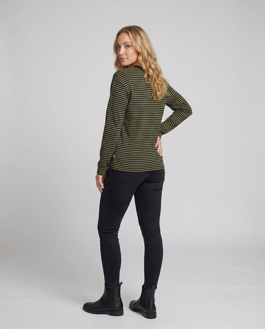 Gestreiftes Langarmshirt Damen Rundhals Locker Baumwolle Casual Oberteil