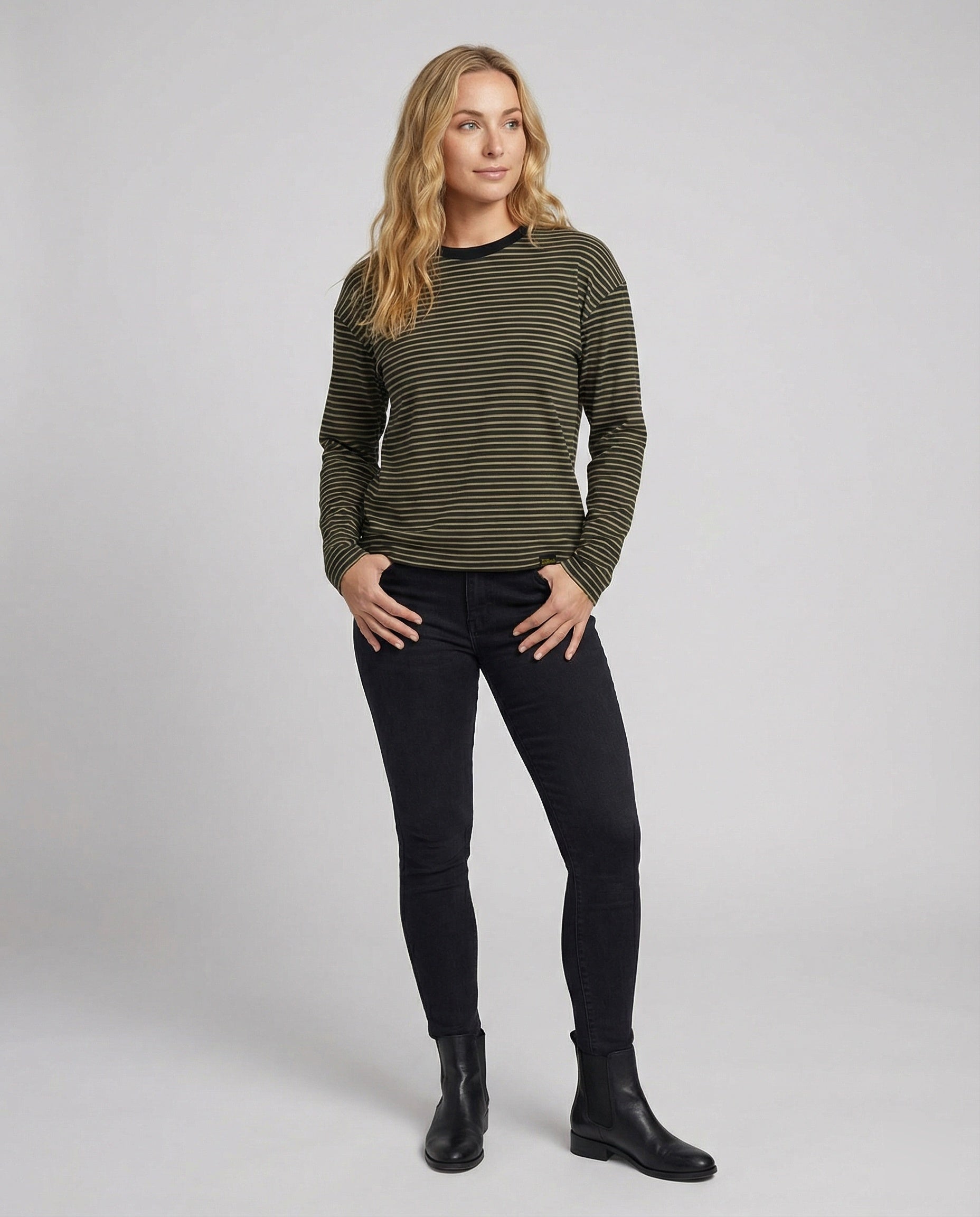 Gestreiftes Langarmshirt Damen Rundhals Locker Baumwolle Casual Oberteil