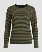 Gestreiftes Langarmshirt Damen Rundhals Locker Baumwolle Casual Oberteil