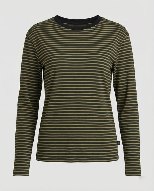 Gestreiftes Langarmshirt Damen Rundhals Locker Baumwolle Casual Oberteil
