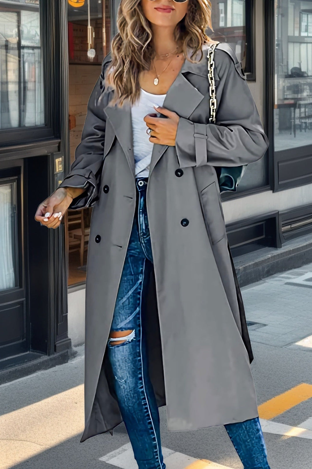 R&B | Langer Trenchcoat für Damen Zweireiher