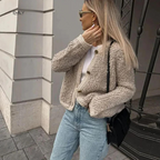 R&B | Cardigan-Jacke Weiche Teddy-Textur Offene Vorderseite Lässiger Schnitt