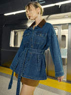 R&B | Trendige Jeansjacke Damen mit Gürtel und Taschen