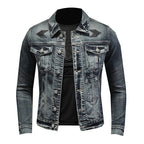R&B | Herren Graue Truckerjacke - Knopfverschluss mit Brusttaschen