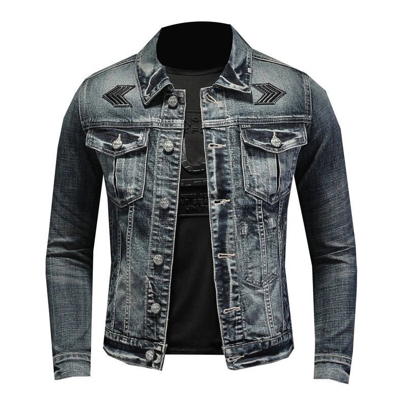 R&B | Herren Graue Truckerjacke - Knopfverschluss mit Brusttaschen