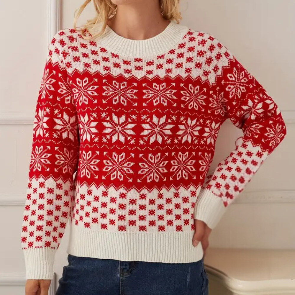 R&B | Gestrickter Weihnachts-Pullover Damen Schneeflocken Design