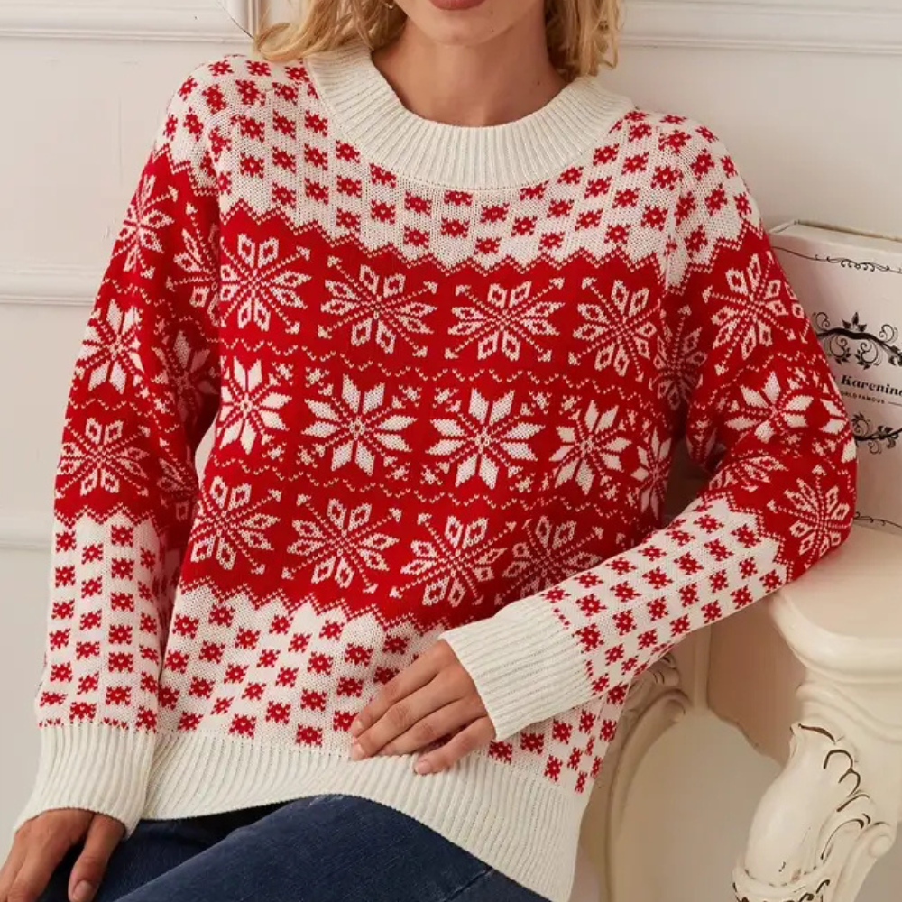 R&B | Gestrickter Weihnachts-Pullover Damen Schneeflocken Design