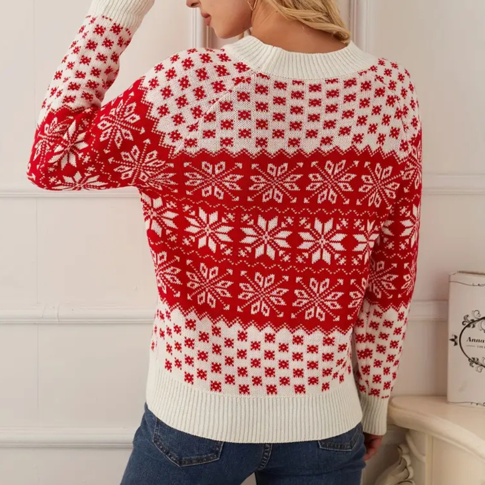 R&B | Gestrickter Weihnachts-Pullover Damen Schneeflocken Design