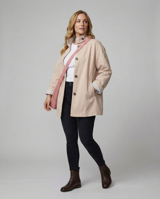 Rosa Trenchcoat Damen Kurze Herbstjacke Lockerer Schnitt Modisches Design