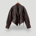 R&B | Lederjacke - Wickeldesign - Gurtel Taille - Strukturierte Schultern - Schnürdetails