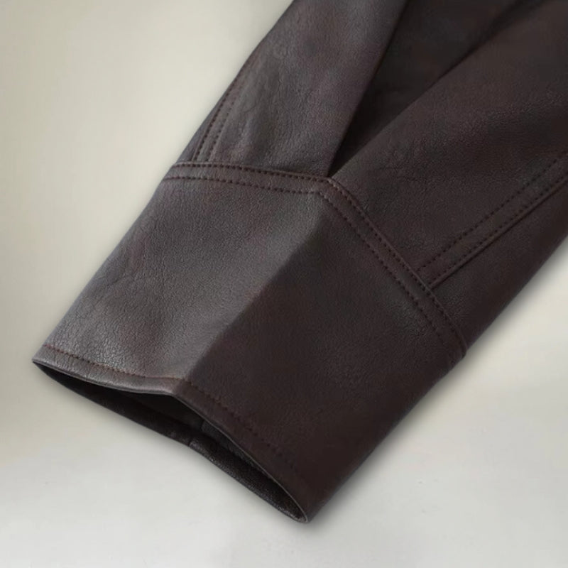 R&B | Lederjacke - Wickeldesign - Gurtel Taille - Strukturierte Schultern - Schnürdetails