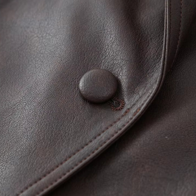 R&B | Lederjacke - Wickeldesign - Gurtel Taille - Strukturierte Schultern - Schnürdetails