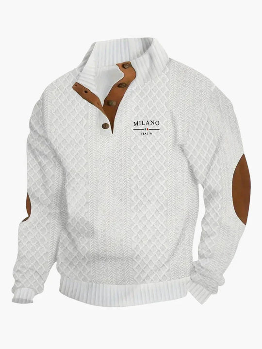 R&B | Pullover Milano Italia Vintage Strickpullover mit Stehkragen und Ellbogen-Patches - Modischer Freizeitpullover