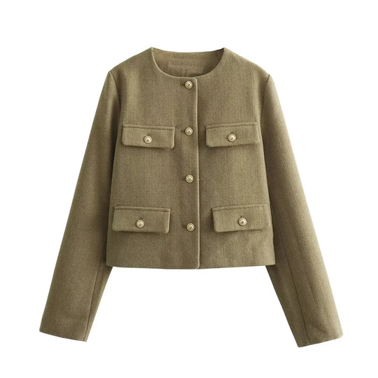 R&B | Elegante Bouclé-jacke Goldknöpfe und Taschen Klassischer Stil