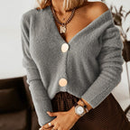 R&B | Strickjacke Weiches Strickmaterial Lockere Passform Tiefer V-Ausschnitt Große Knöpfe