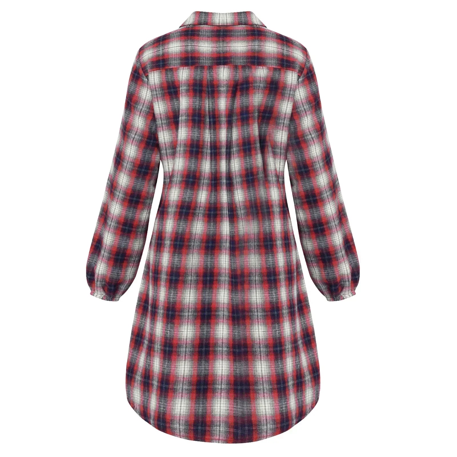 Kariertes Hemdkleid mit Gürtel und Knopfdetails