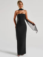 R&B | Abendballkleid Strapless Bodenlang Säulensilhouette Halstuchdetail