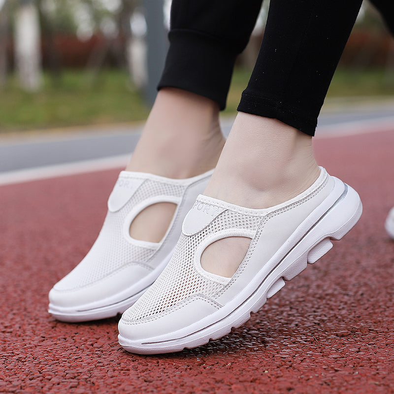 R&B Damen Slip-On-Pantoletten aus Mesh mit seitlichen Ausschnitten