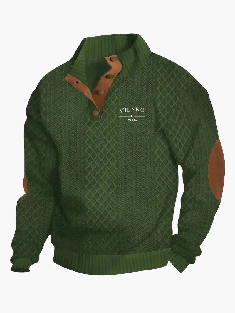 R&B | Pullover Milano Italia Vintage Strickpullover mit Stehkragen und Ellbogen-Patches - Modischer Freizeitpullover