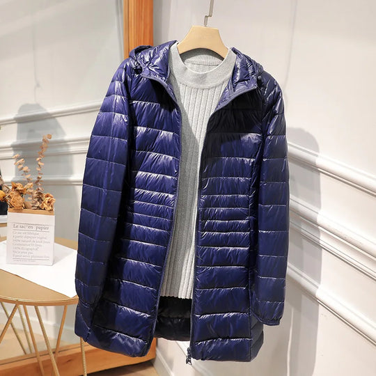 R&B - Lange Daunenjacke für Frauen mit Kapuze