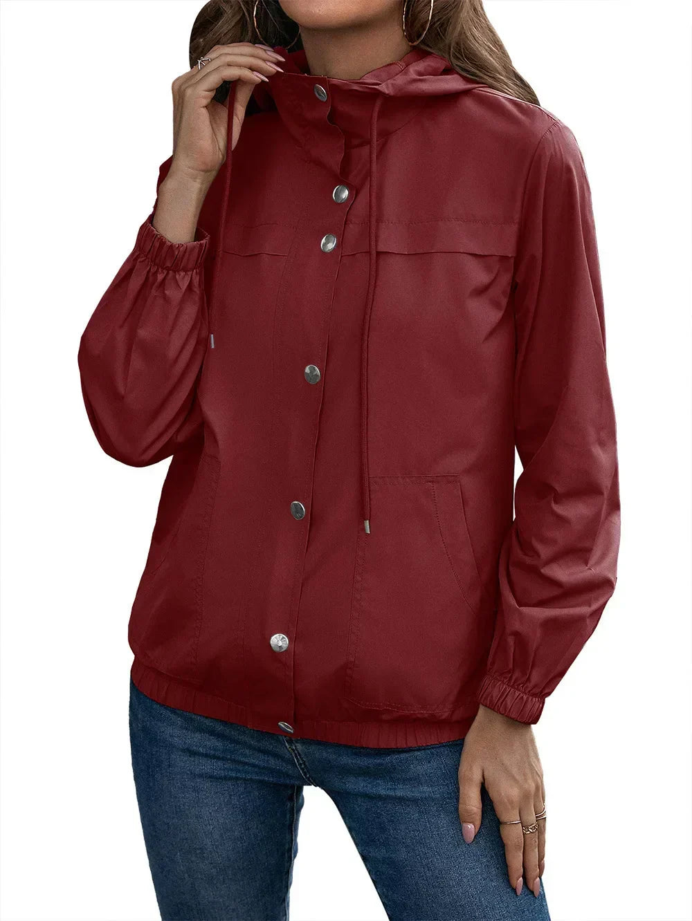R&B | Damen Kapuze Wasserdichter Trenchcoat Langarm