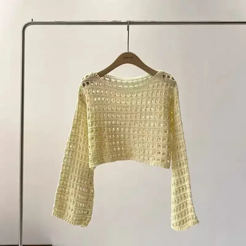 R&B | Langes Gehäkeltes Strickoberteil für Frauen