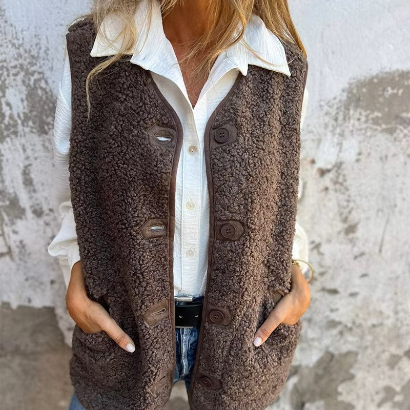 R&B | Damen Fleece Weste Mit Knöpfen Und Taschen | Perfekt Für Herbst & Winter