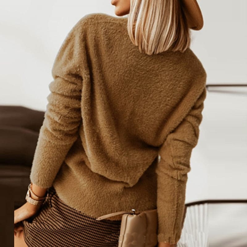 R&B | Strickjacke Weiche Strickware V-Ausschnitt Große Knöpfe Lockere Passform