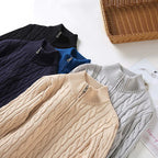 R&B | Pullover mit Zopfmuster und Halbem Reißverschluss - Eleganter Freizeit-Strickpullover