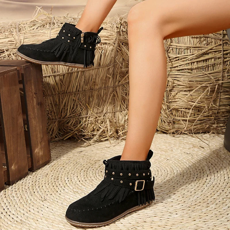 R&B | Retro Kunstwildleder Schnalle Cowboy Stiefeletten