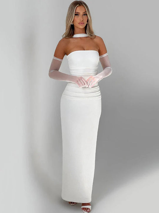 R&B | Abendballkleid Strapless Bodenlang Säulensilhouette Halstuchdetail