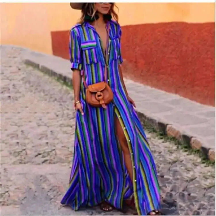 R&B - Gestreiftes lässiges, langes Maxikleid