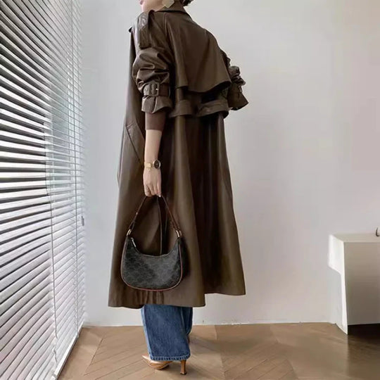 R&B | Langer Trenchcoat für Frauen Lederlook Stilvoll und Modern