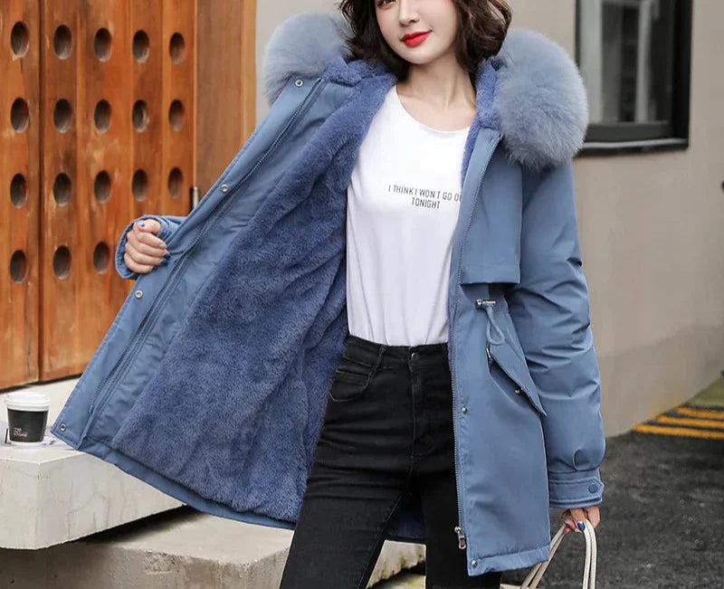 R&B | Winterjacke Gefüttert mit Abnehmbarem Kunstpelzkragen und Kapuze