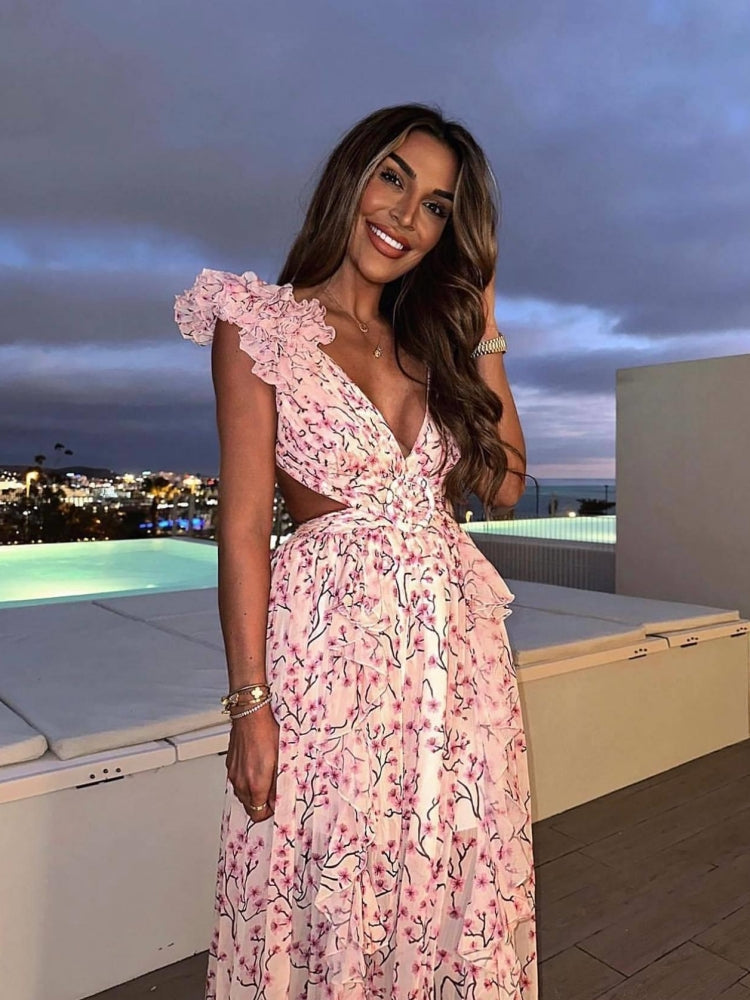 R&B | Cutout Rüsch Maxi Kleid