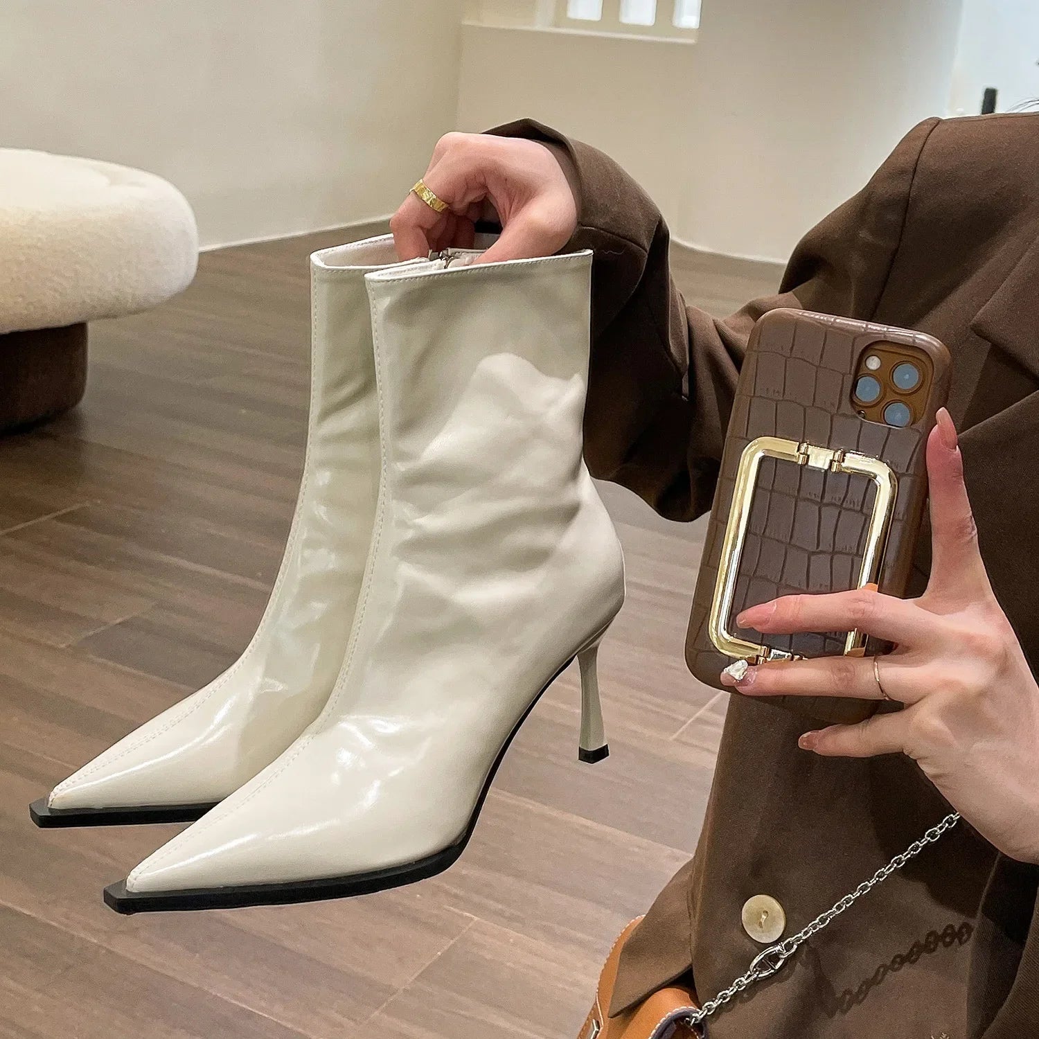 Damen Party Stiefel Spitzewagen Eleganter Stil Synthetisches Leder R&B