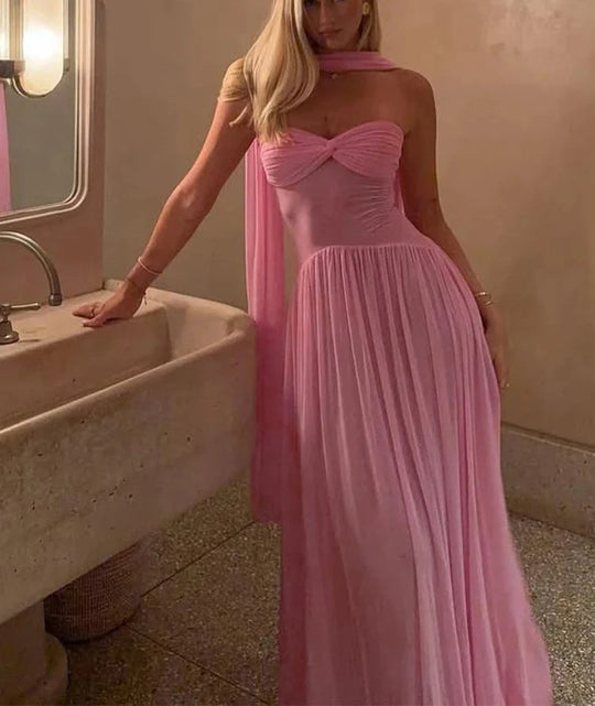 R&B | Patchwork Maxi Kleid Schal Rückenfrei Strapless Rüschen Bankett